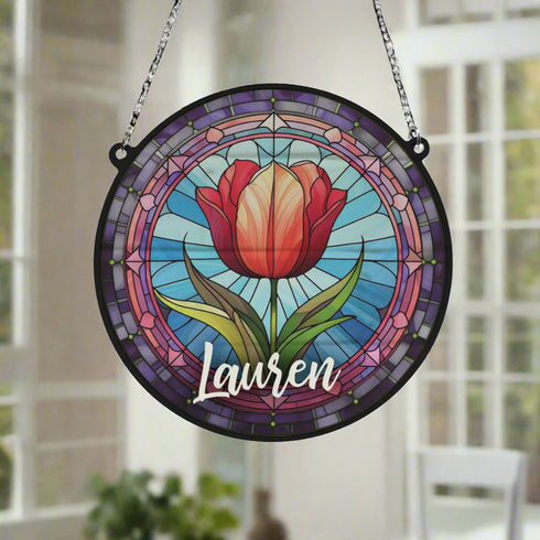 Tulip Personalised Stained Glass Effect Suncatcher